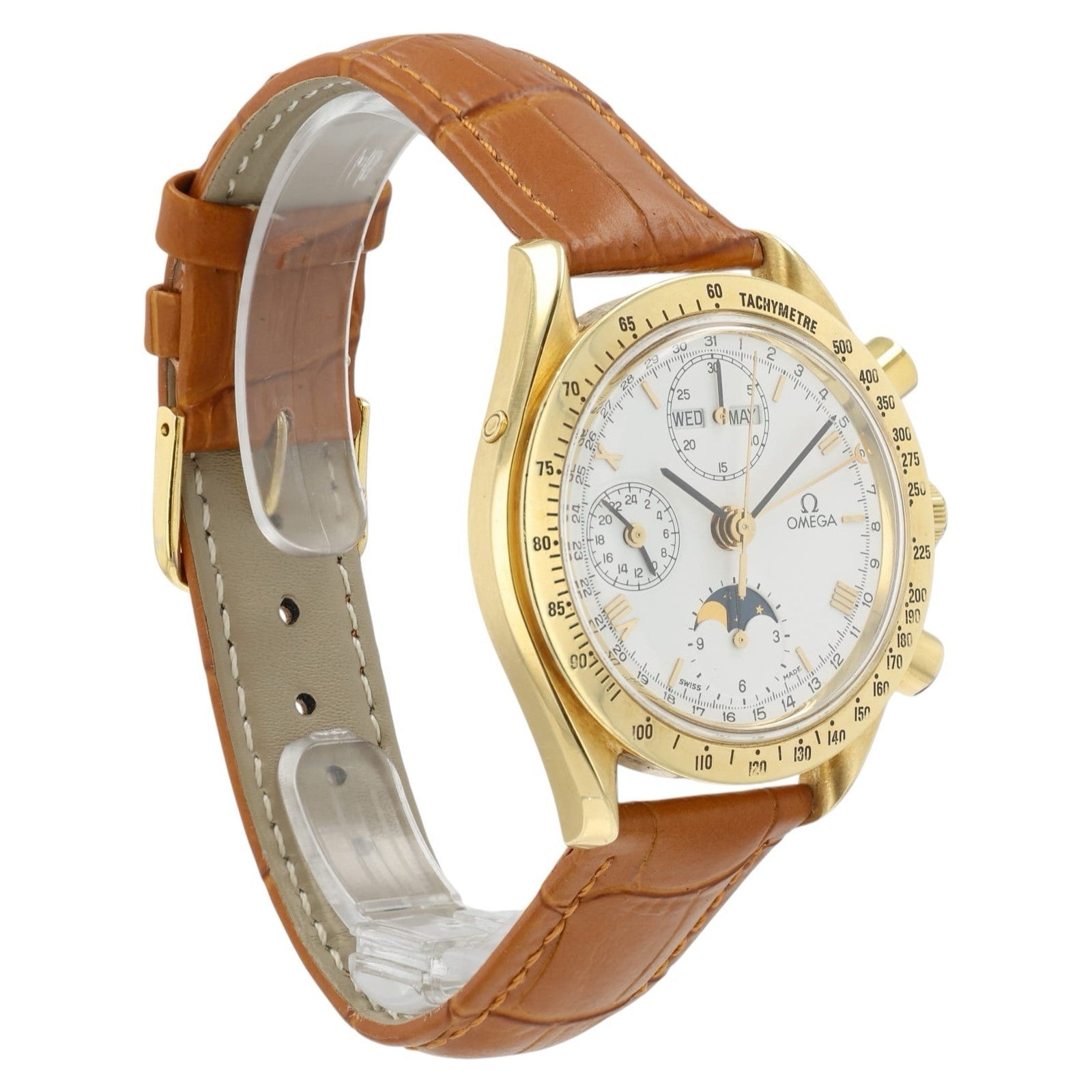 Omega Speedmaster Moonphase White Dial 18k Yellow Gold 39mm Auto Men’s Watch