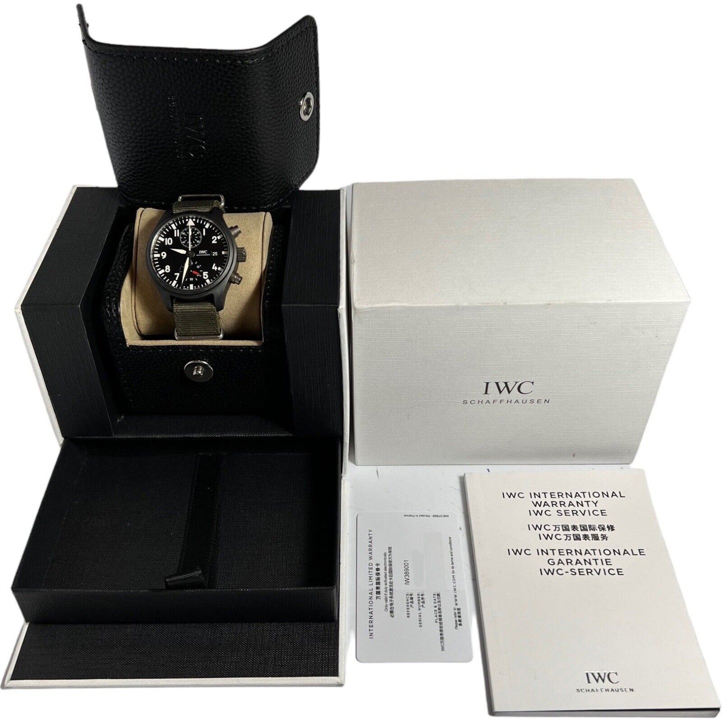 IWC Pilot Automatic Ceramic Watch Chronograph Top Gun IW389001 Box And Papers