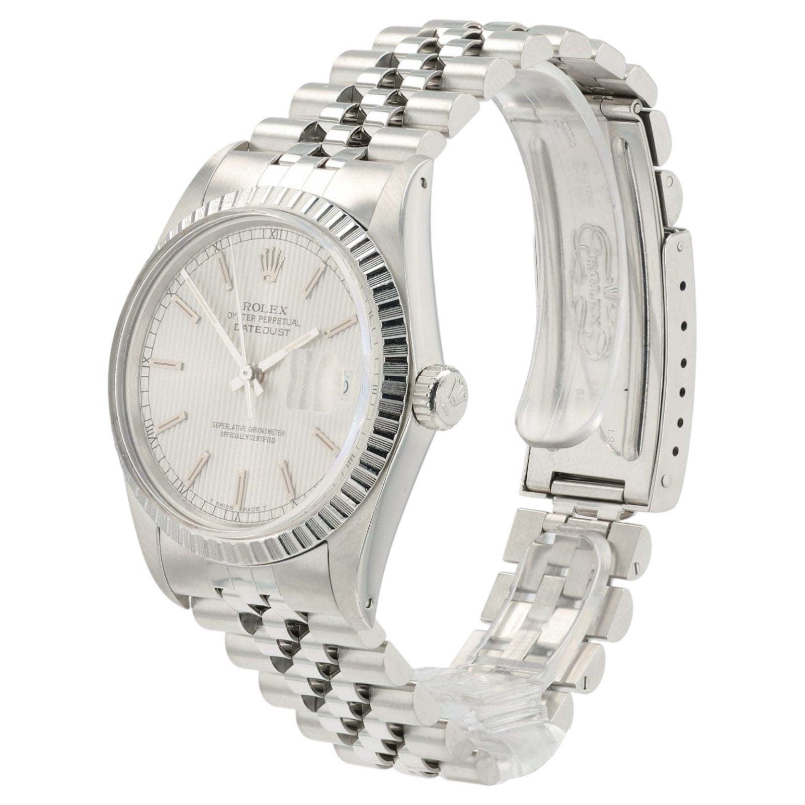 Rolex Datejust Silver Tapestry Dial Stainless Steel 36mm Automatic Men’s 16030