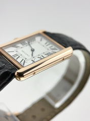 Cartier Tank Solo 18k Rose Gold Black Leather Strap 27mm Quartz W5200025