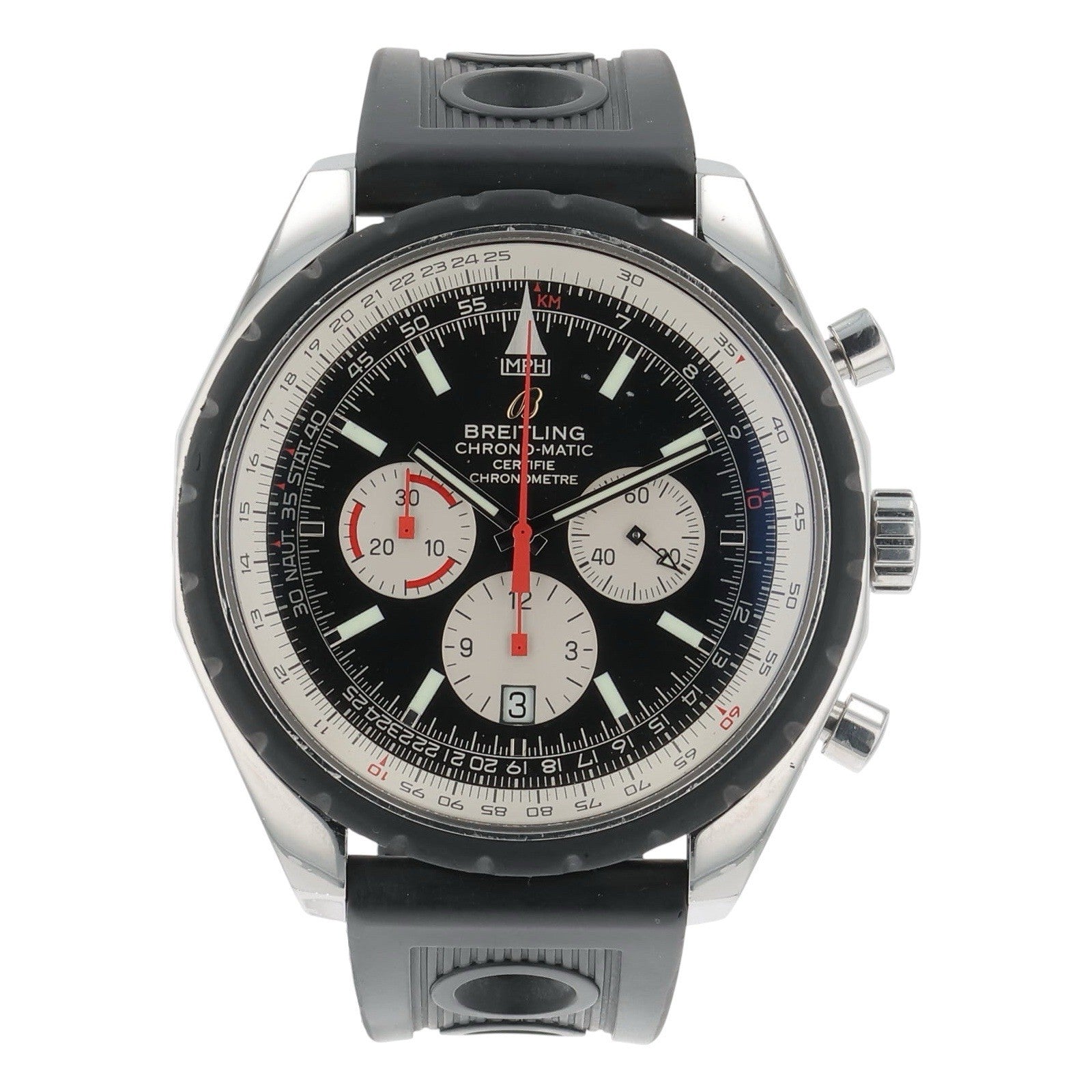 Breitling Chrono-Matic Steel Black Dial 49mm Automatic Mens Chrono Watch A14360