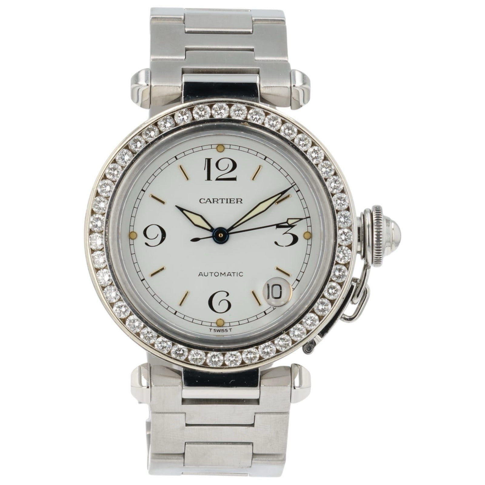 Cartier Pasha White Dial Steel 35mm Auto Diamond Bezel Unisex Watch 2324