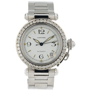 Cartier Pasha White Dial Steel 35mm Auto Diamond Bezel Unisex Watch 2324