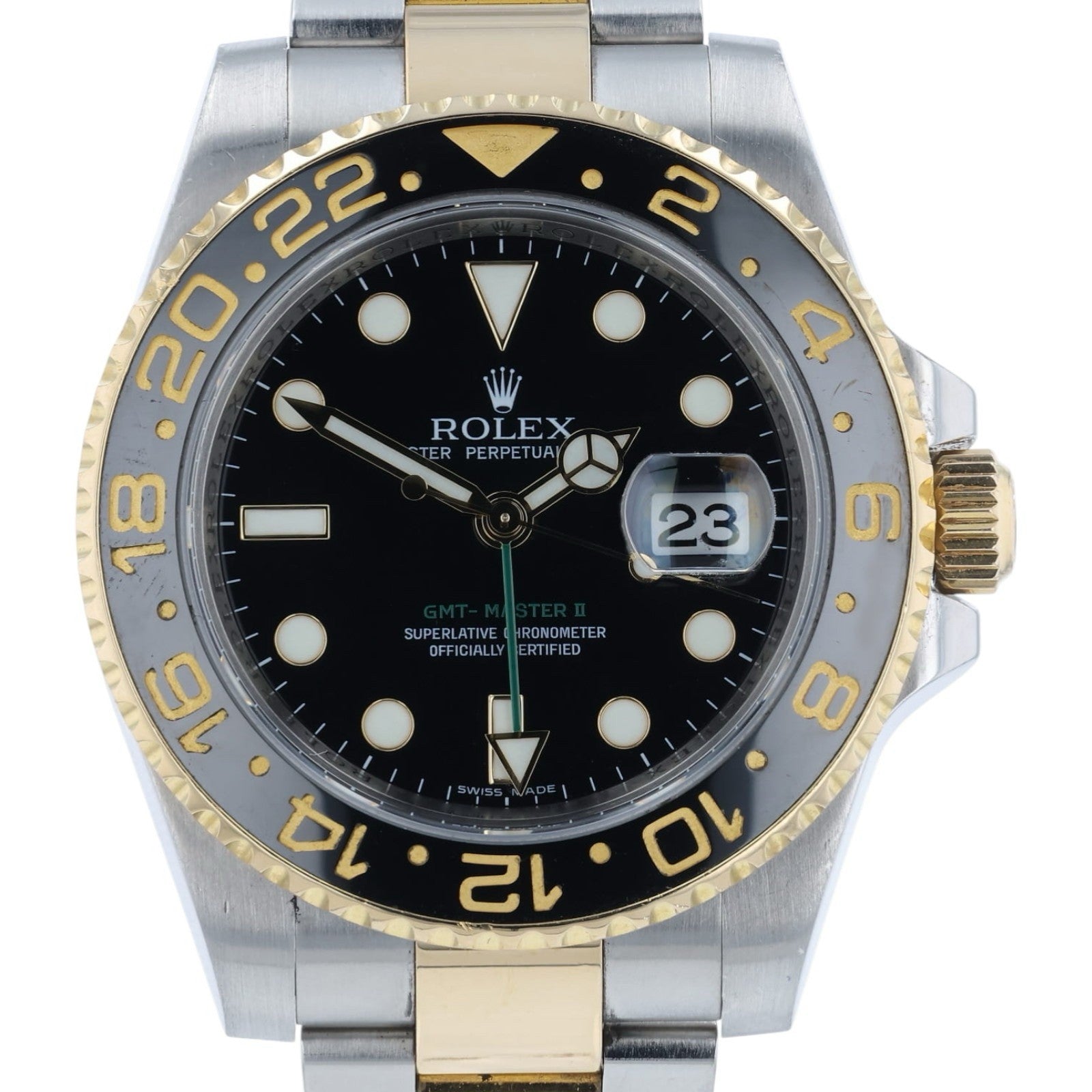 Rolex GMT-Master II Gold & Steel Black Dial 40mm Automatic Mens Watch 116713LN