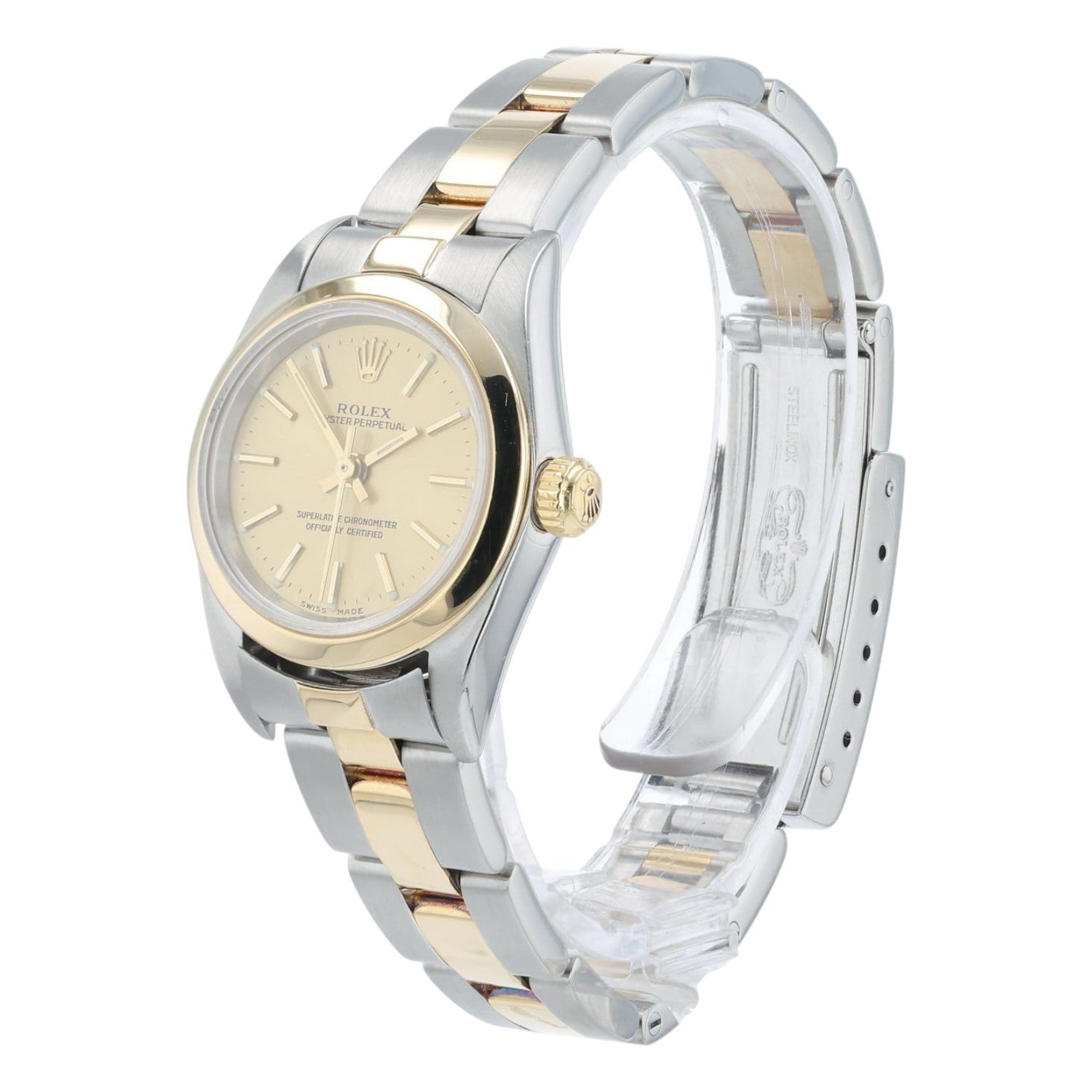 Rolex Oyster Perpetual Gold & Steel Champagne Dial 24mm Automatic Women’s 76183