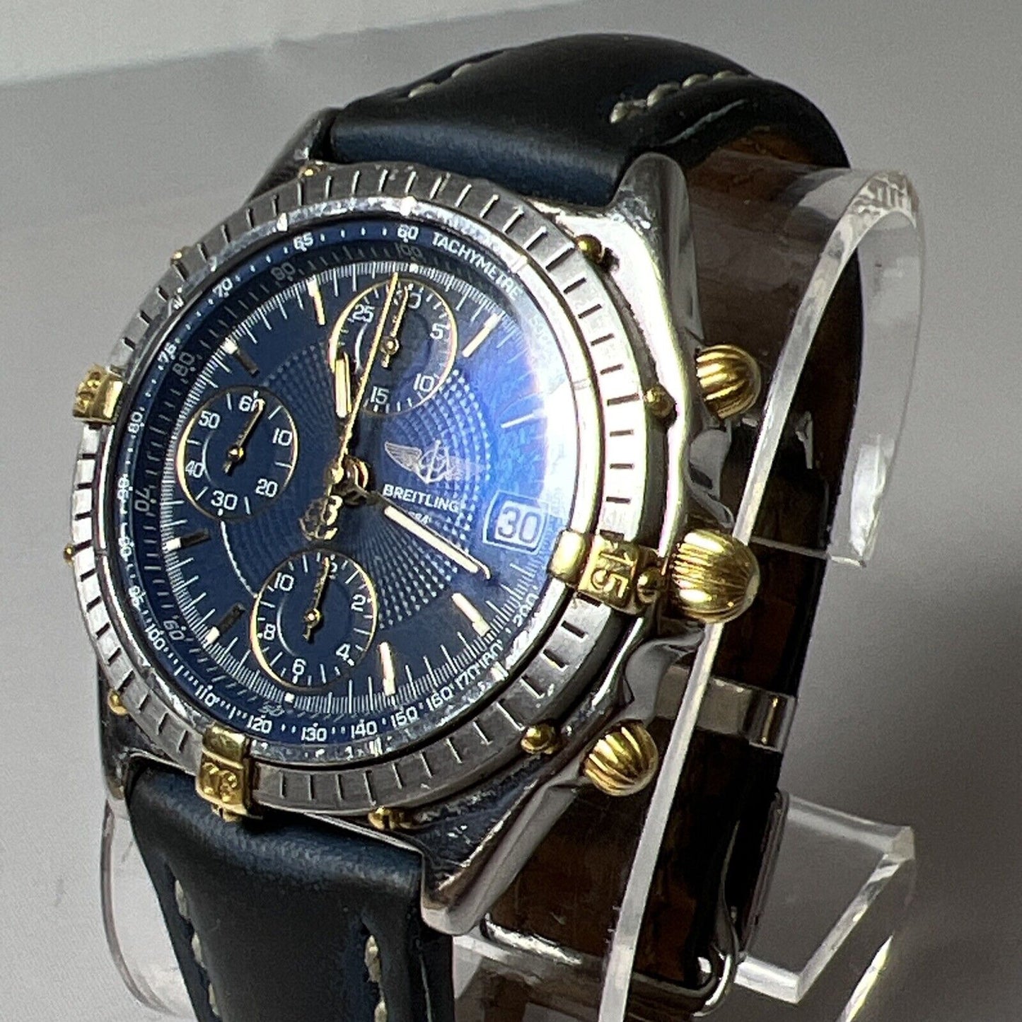 Two-Tone Blue Dial Breitling 39mm 81950 Chronograph Automatic Date Watch - READ