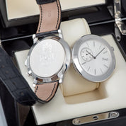 Piaget Altiplano Double Jeu 18k White Gold Leather Silver Grey Watch GOA32152