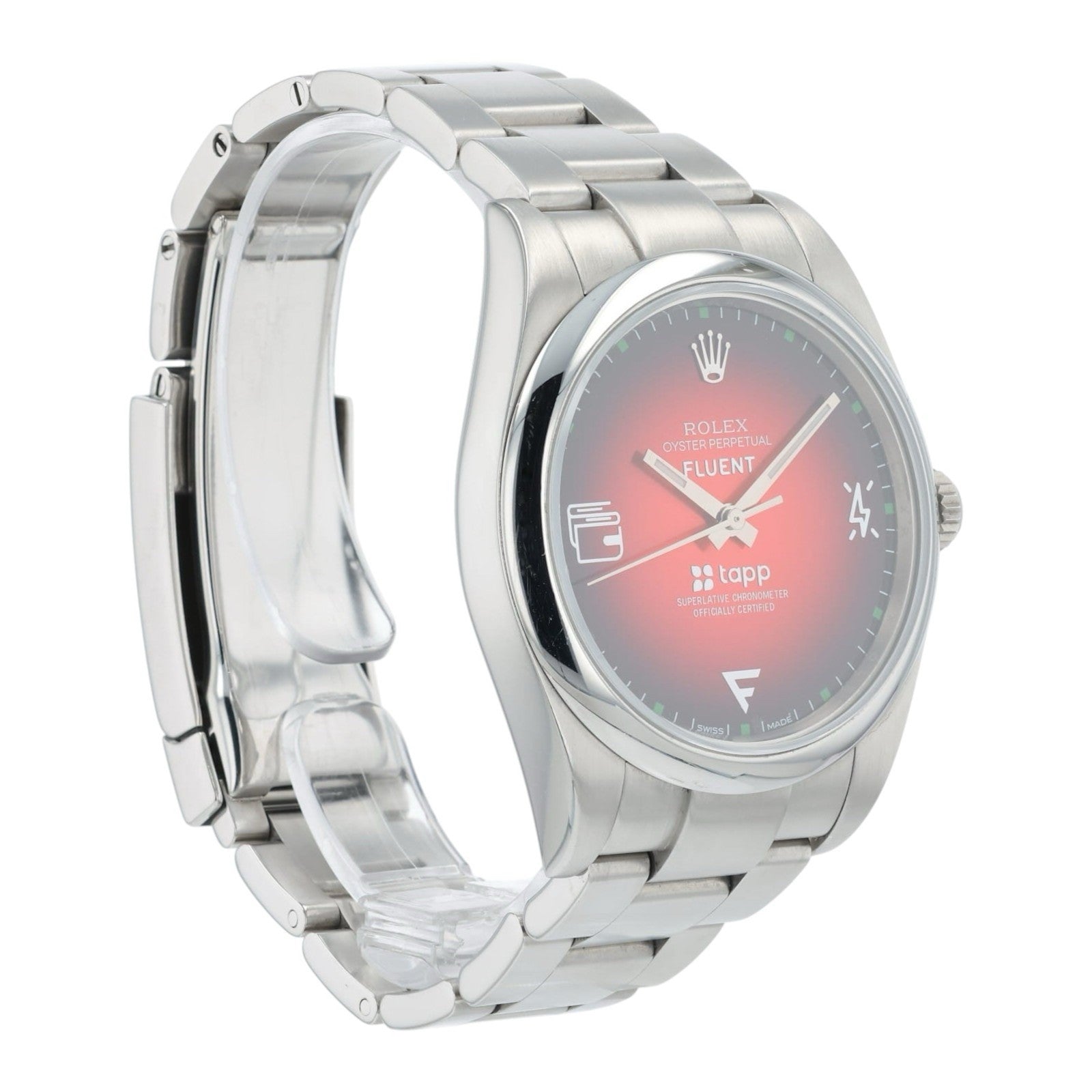 Rolex Oyster Perpetual Red Dial Stainless Steel 39mm Automatic Mens Watch 114300
