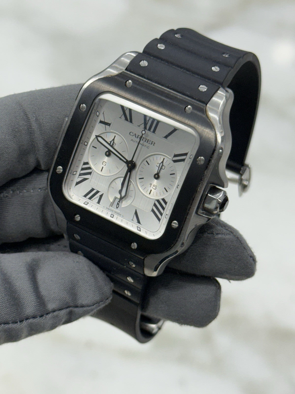 Cartier Santos Stainless Steel Silver Dial 43.3mm Automatic Mens Watch WSSA0017