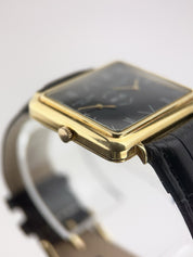Bueche Girod Dual Time 18k Yellow Gold Black Dial 35mm Manual Wind Watch YG6733