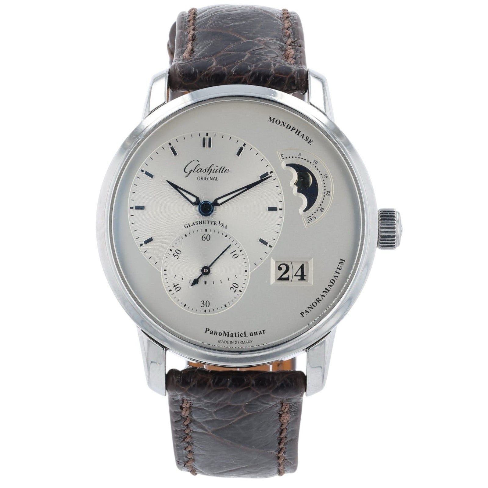 Glashutte Original PanoMaticLunar Steel Silver Dial 40mm Mens 1-90-02-42-32-66