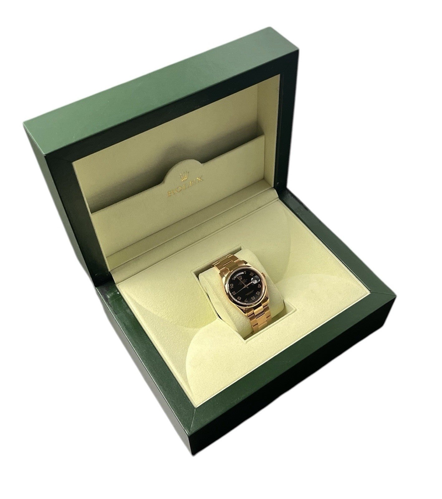 Rolex Day-Date Black Dial 18k Rose Gold 36mm Automatic Men’s Watch 118205