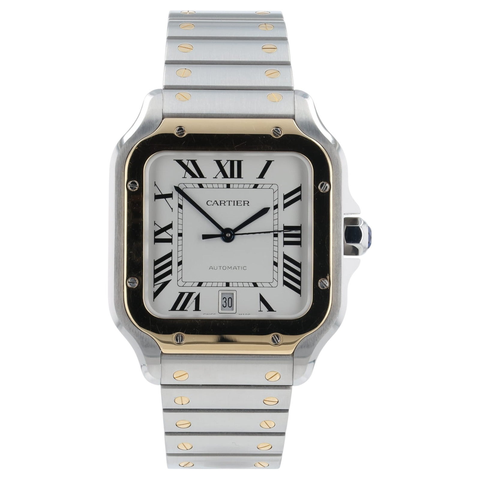 Cartier Santos Silver Dial Steel and 18k Gold 39.8mm Auto Men's Watch W2SA0006