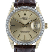 Rolex Date Champagne Dial 14k Gold Diamond Bezel 34mm Automatic Men's Watch 1503
