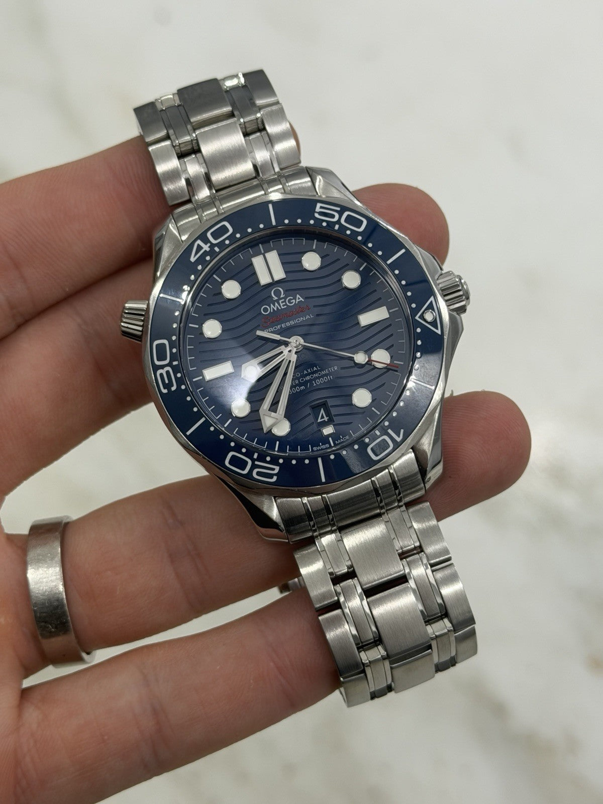 2023 Omega Seamaster Wave 300m Diver Blue Ceramic Watch 210.30.42.20.03.001
