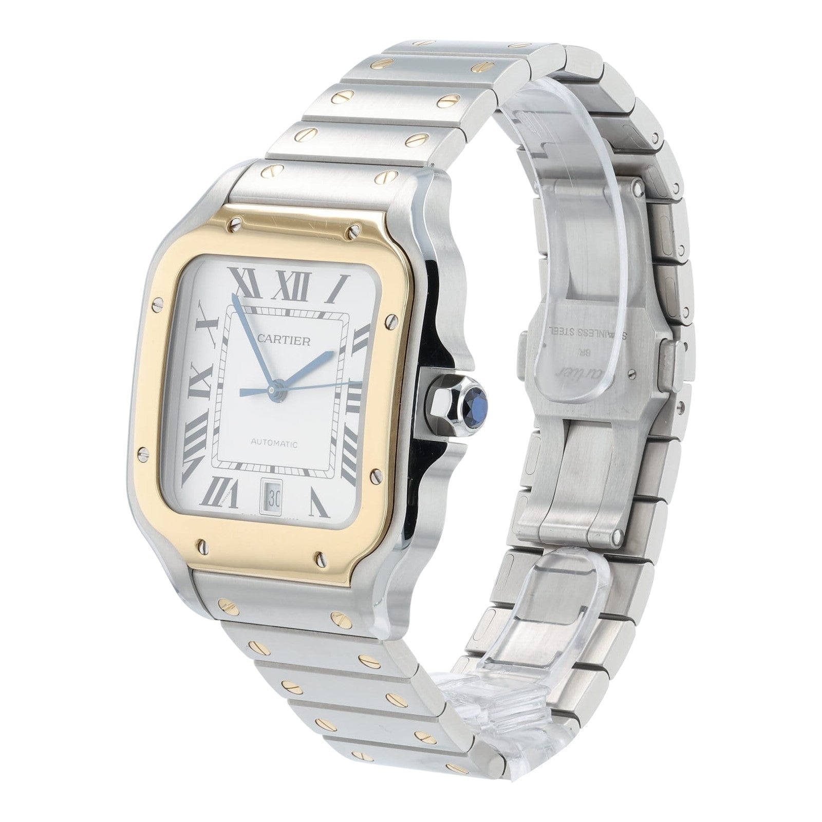 Cartier Santos Silver Dial Steel and 18k Gold 39.8mm Auto Men's Watch W2SA0006