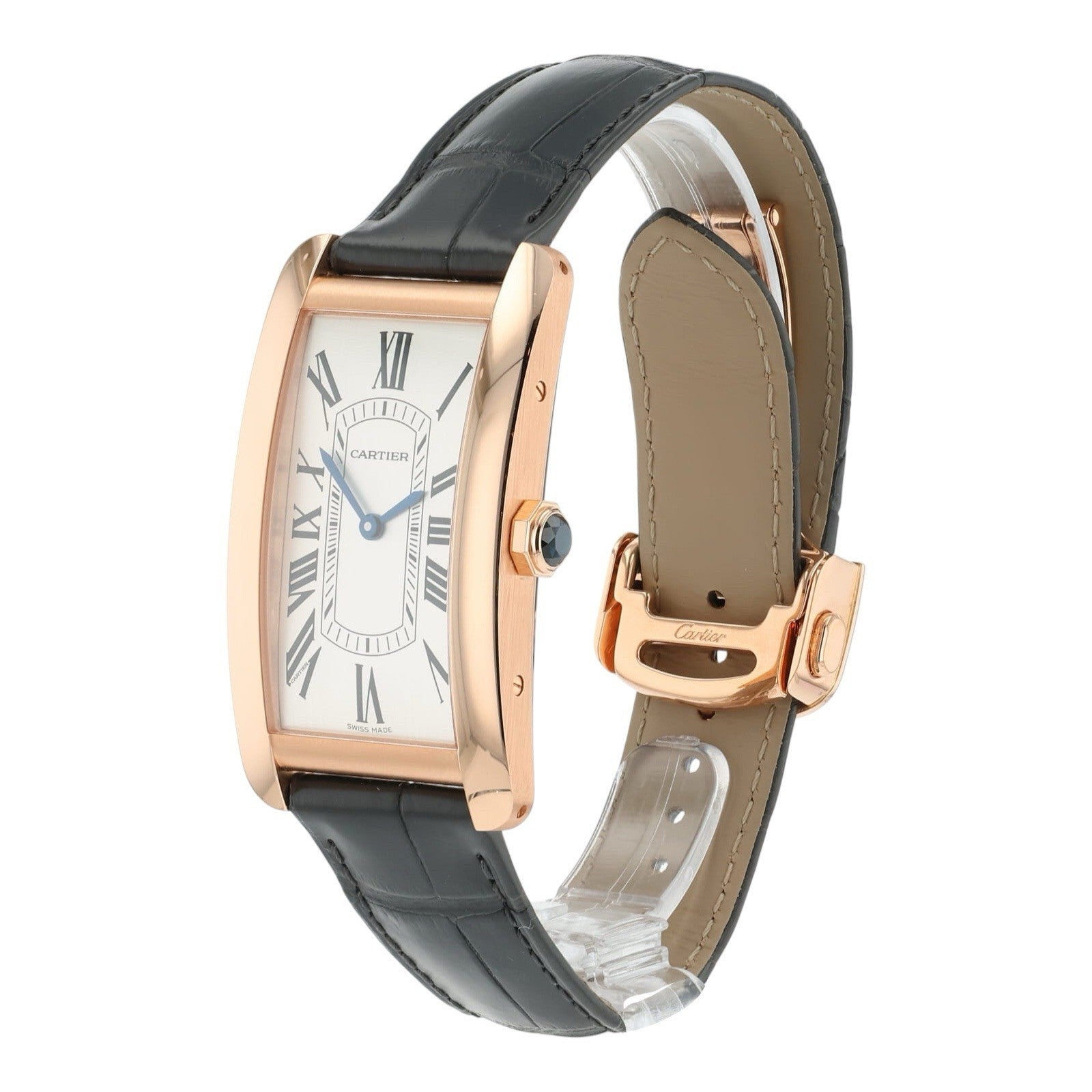 Cartier Tank Americaine Silver Roman Dial 18k Rose Gold Auto Watch WGTA0134