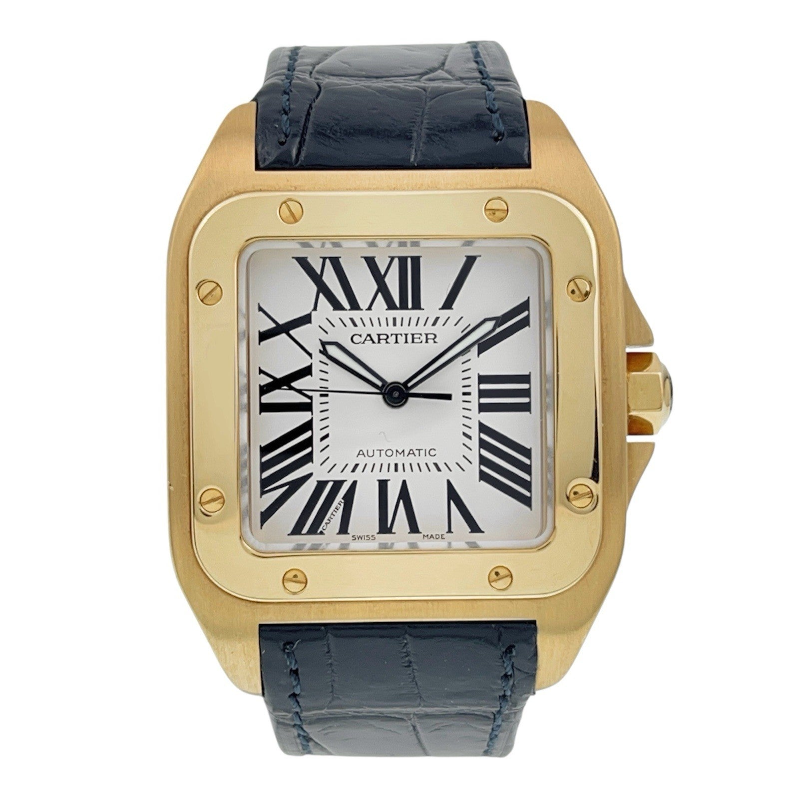 Cartier Santos 18k Yellow Gold Silver Dial 38mm Automatic Watch W20078Y1