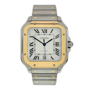 Cartier Santos Gold & Steel Silver Dial 39mm Automatic Mens Watch W2SA0009