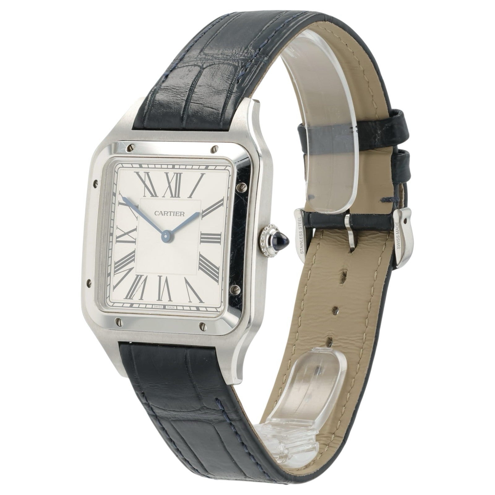 Cartier Santos Dumont Silver Dial Steel 46x33mm Manual Wind Mens Watch WSSA0032