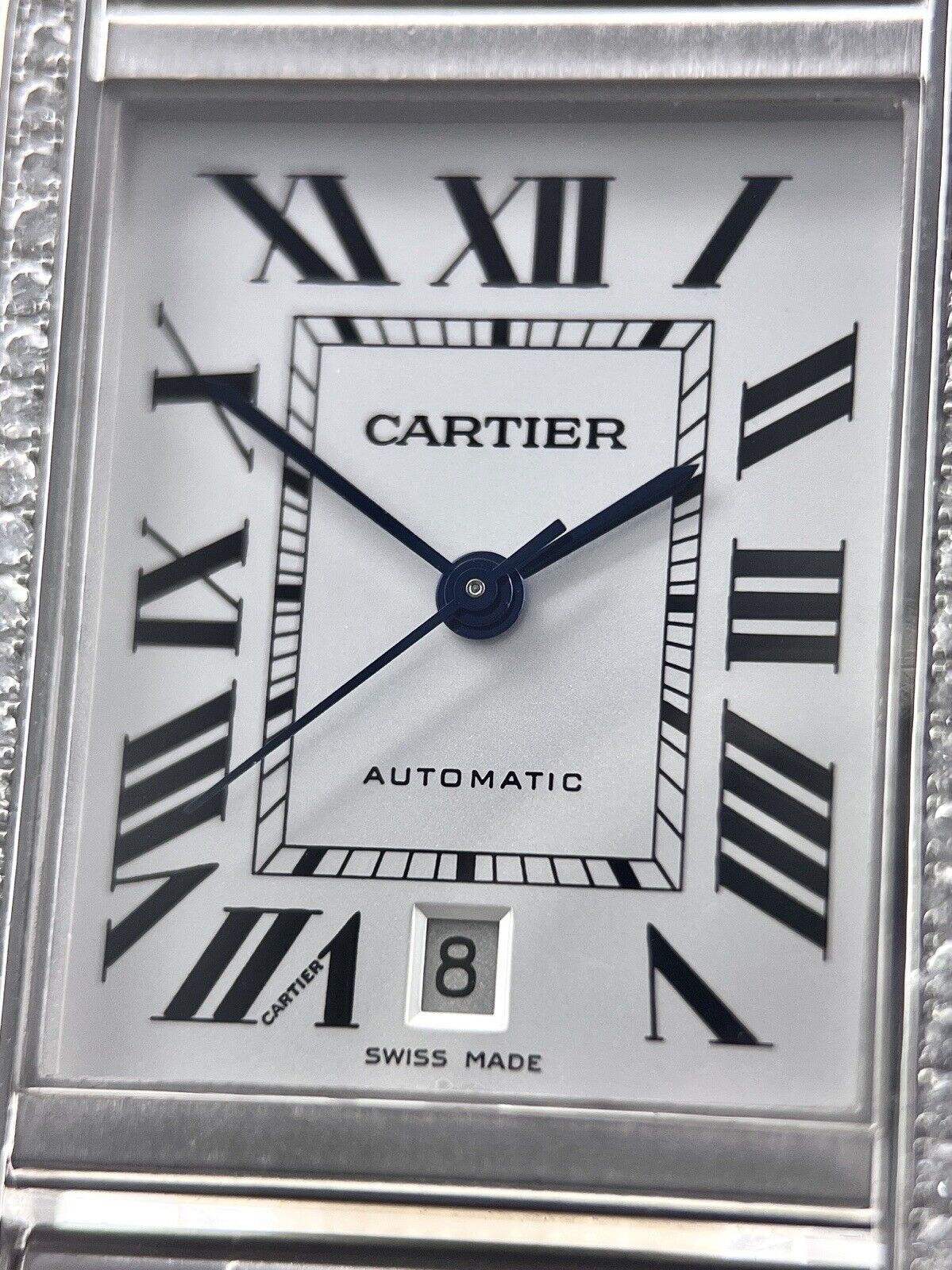 Cartier Tank Solo XL Automatic Steel Mens Watch W5200028 Aftermarket Diamonds