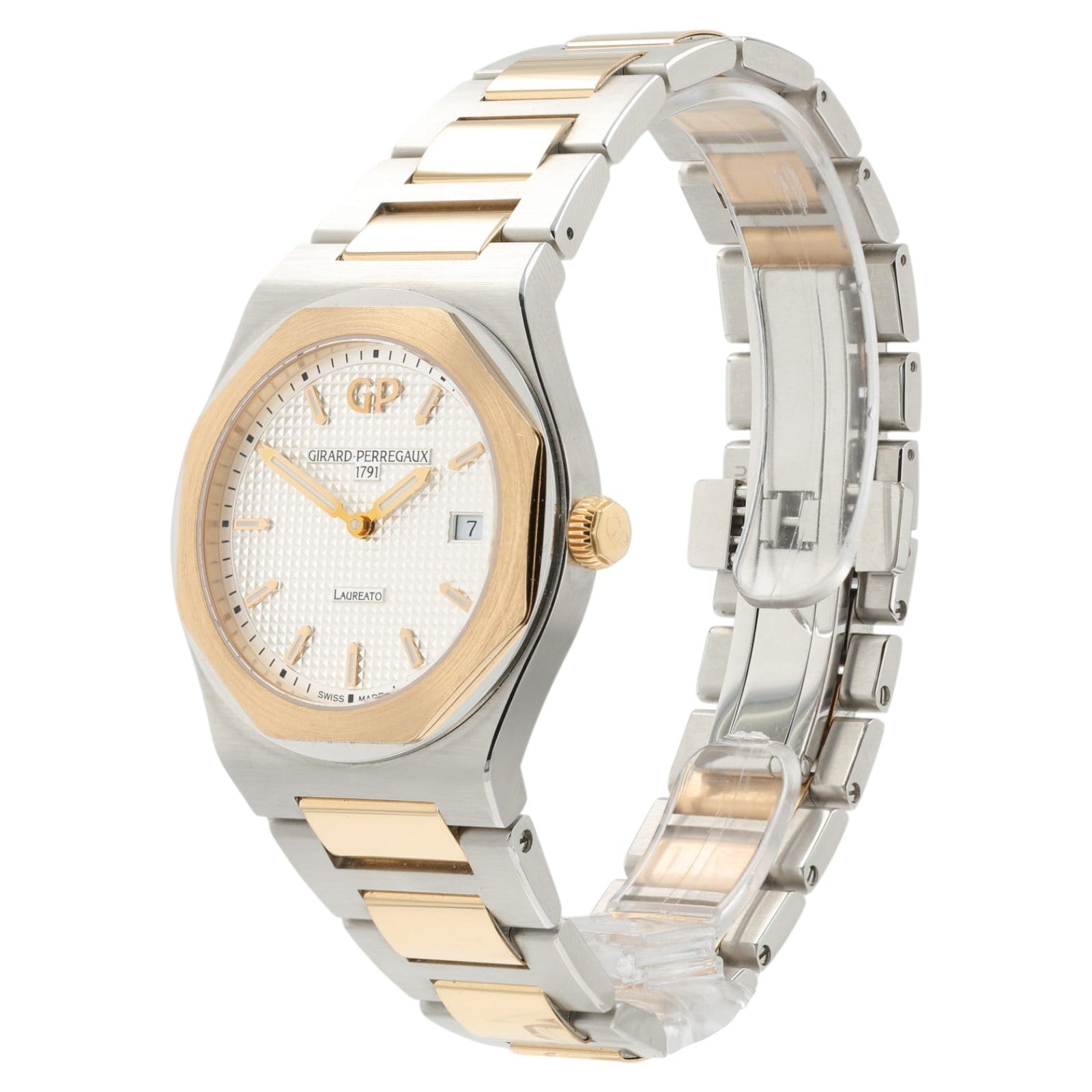 Girard Perregaux Laureato White Dial Rose Gold and Steel 34mm Quartz Watch 80189