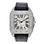 Cartier Santos 100 LM W20073X8 Silver Dial Automatic Men's Watch AM Diamonds