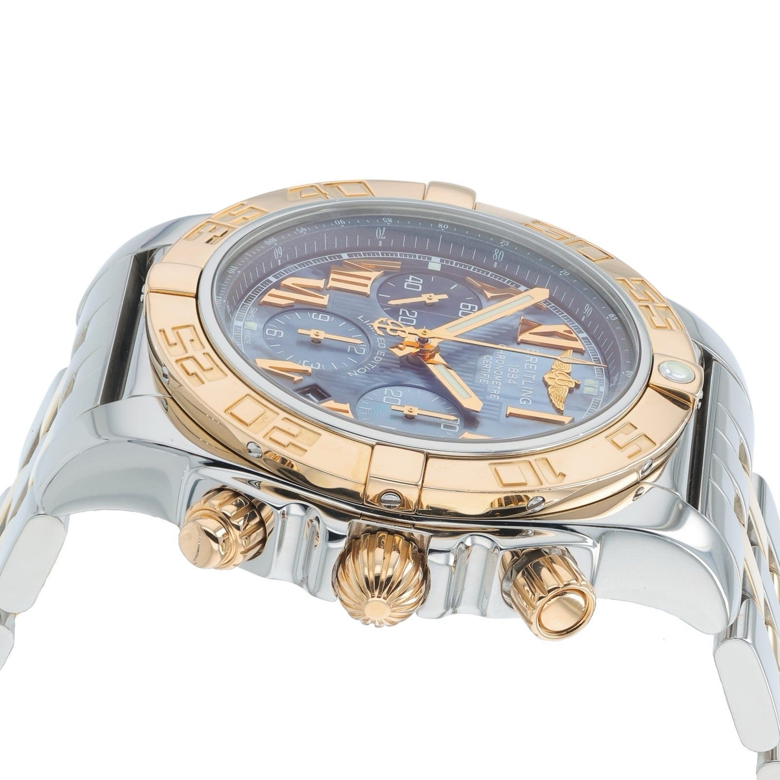 Breitling Chronomat 18k Rose Gold & Steel MOP Dial 44mm Automatic Men’s CB0110