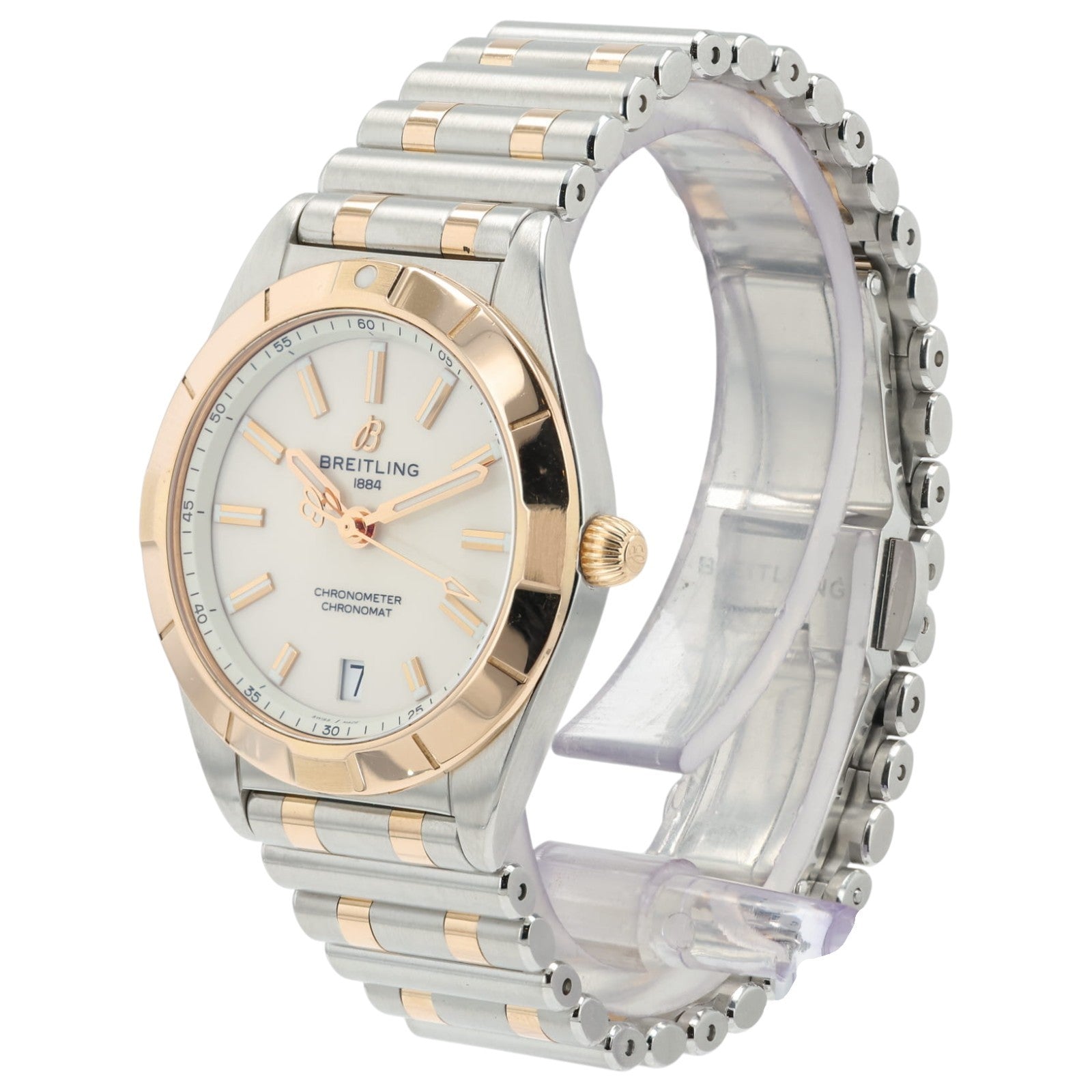 Breitling Chronomat White Dial 18k Rose Gold & Steel 32mm Quartz Womens U77310