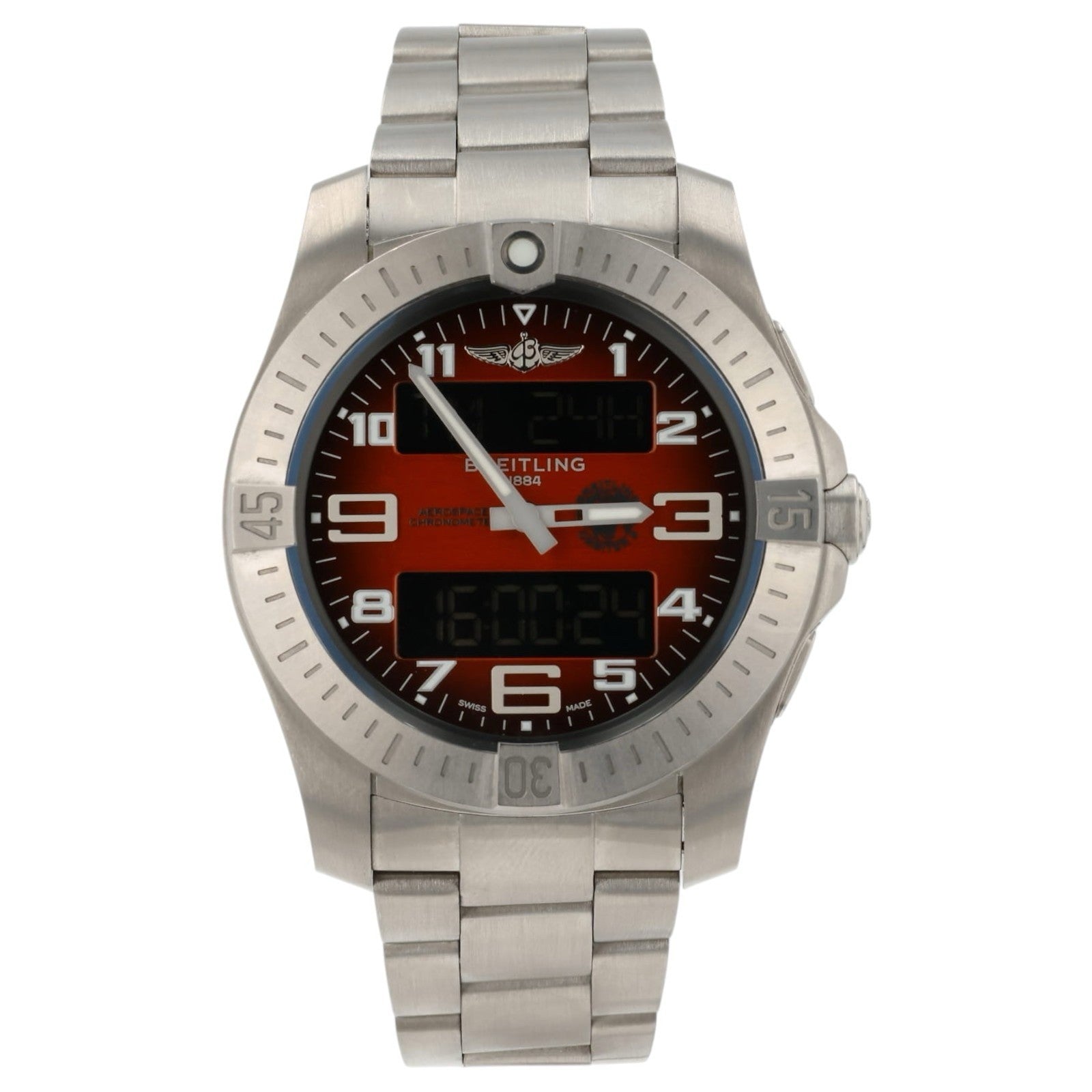 Breitling Aerospace Orange Dial Titanium 43mm Quartz Movement Mens Watch EB7010