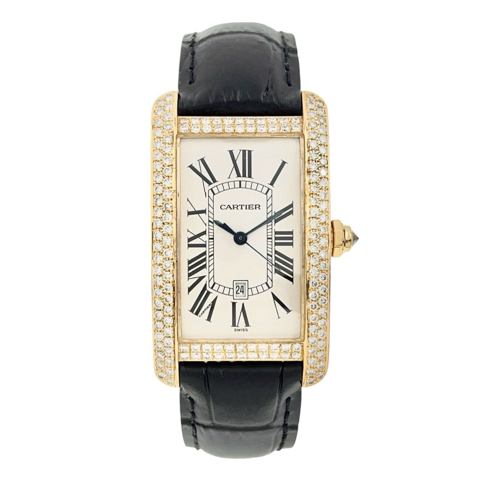 Cartier Tank Large 18k Yellow Gold White Dial 27mm Diamond Watch W2603156