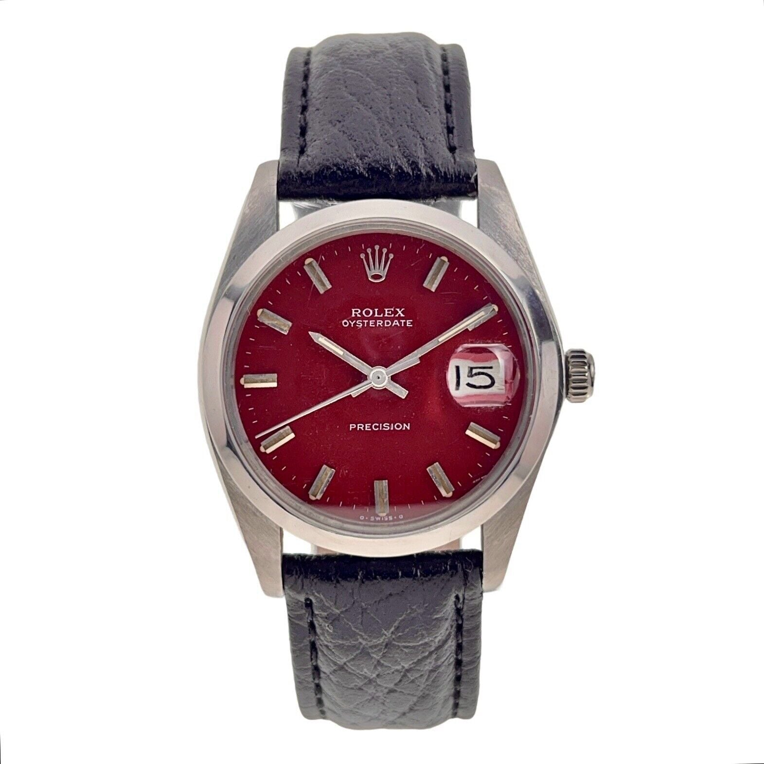 Rolex Oysterdate Precision Steel Red Dial 34mm Automatic Men's
