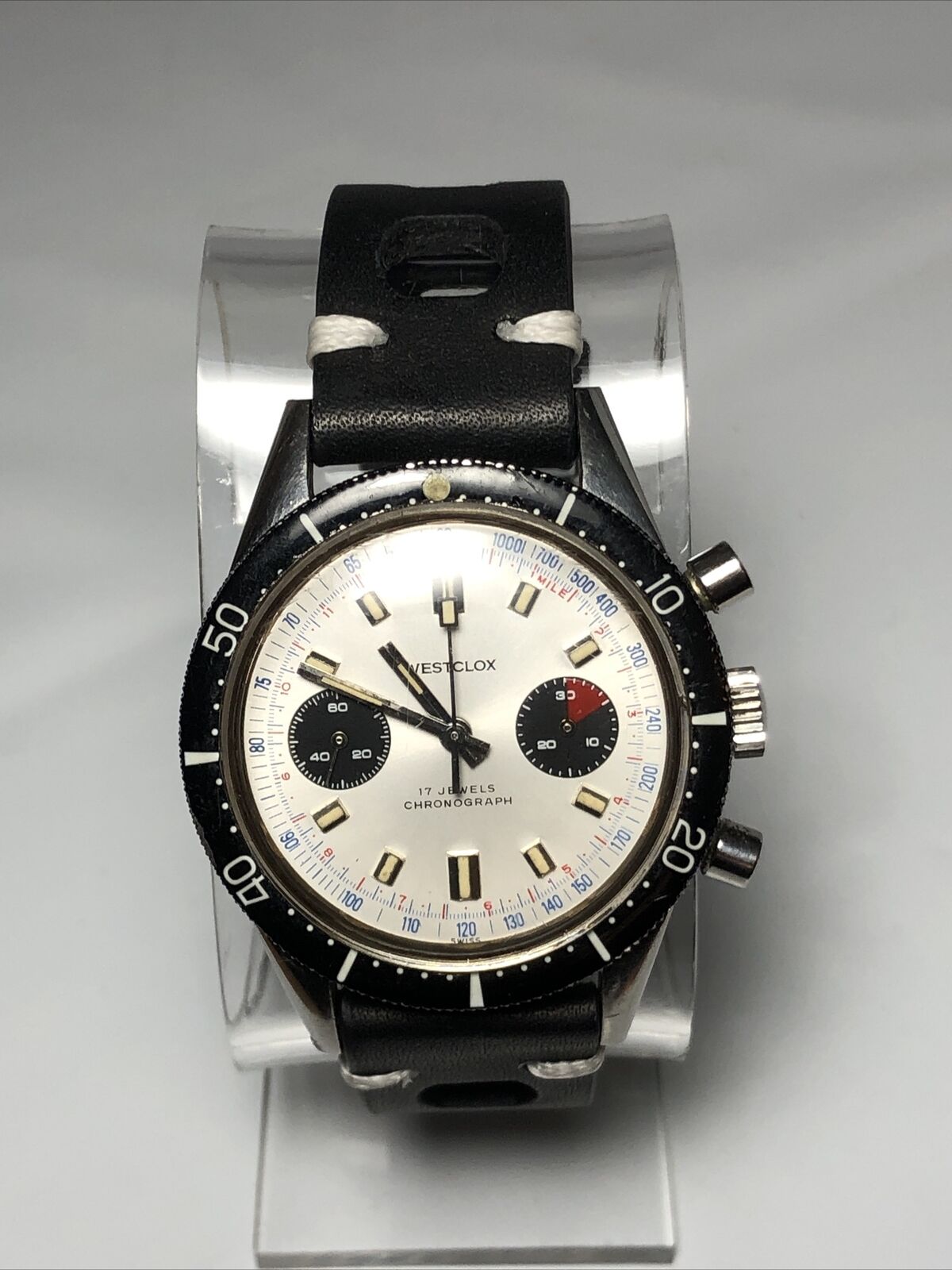 Men's Vintage Westclox Chronograph 38mm Watch BidIrectional Rotating Bezel NICE!