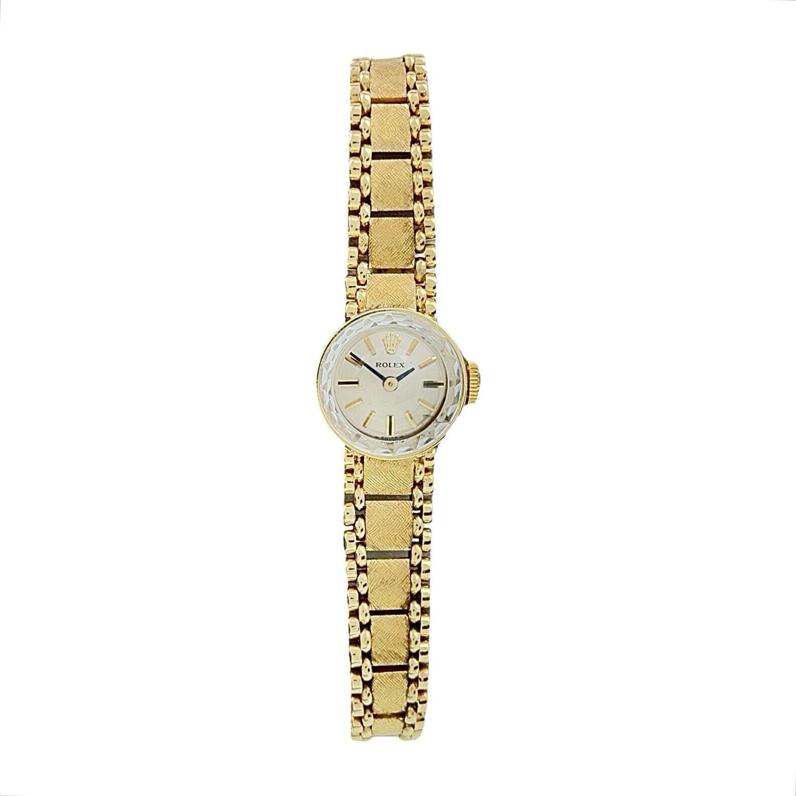 Rolex Ladies Cocktail 14k Yellow Gold Silver Dial 15mm Manual Wind Watch 3277