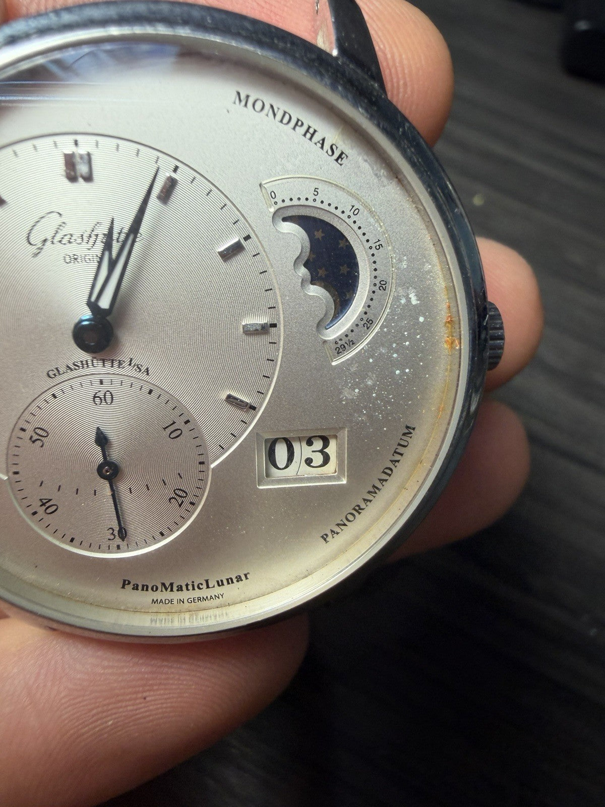 Glashutte PanoMaticLunar Steel Silver Dial Watch 1-90-02-42-32-61 - FOR PARTS