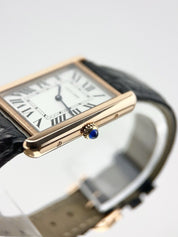 Cartier Tank Solo 18k Rose Gold Black Leather Strap 27mm Quartz W5200025