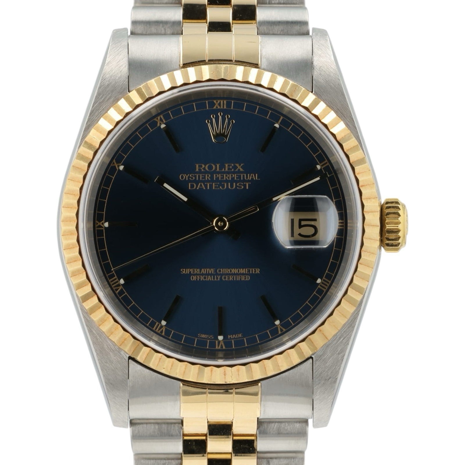 Rolex Datejust Blue Dial Gold & Steel 36mm Automatic Movement Mens Watch 16233