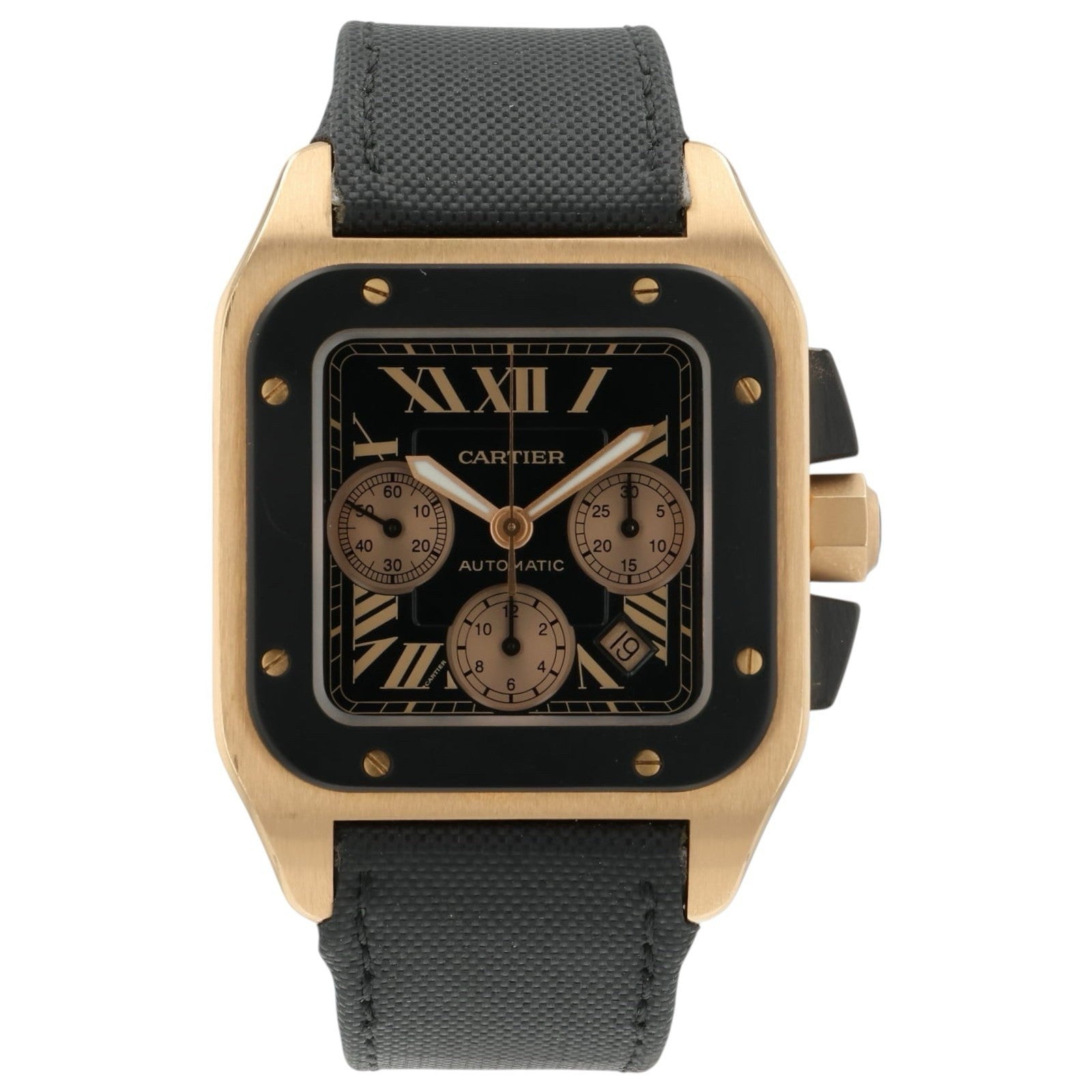 Cartier Santos XL Chrono Black Dial 18k Rose Gold 46mm Auto Men’s Watch W2020003