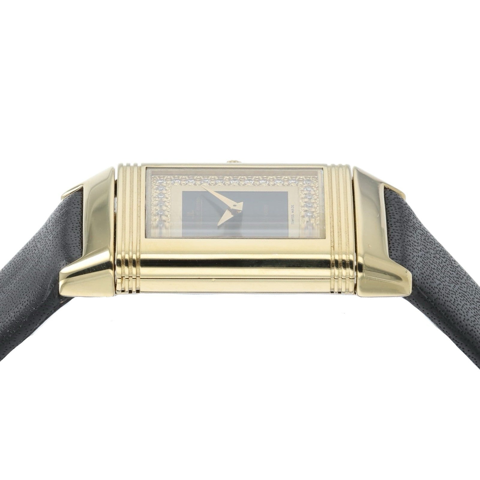 LeCoulte Reverso Black Dial 18k Yellow Gold 23mm Quartz Women’s Watch 260.1.08