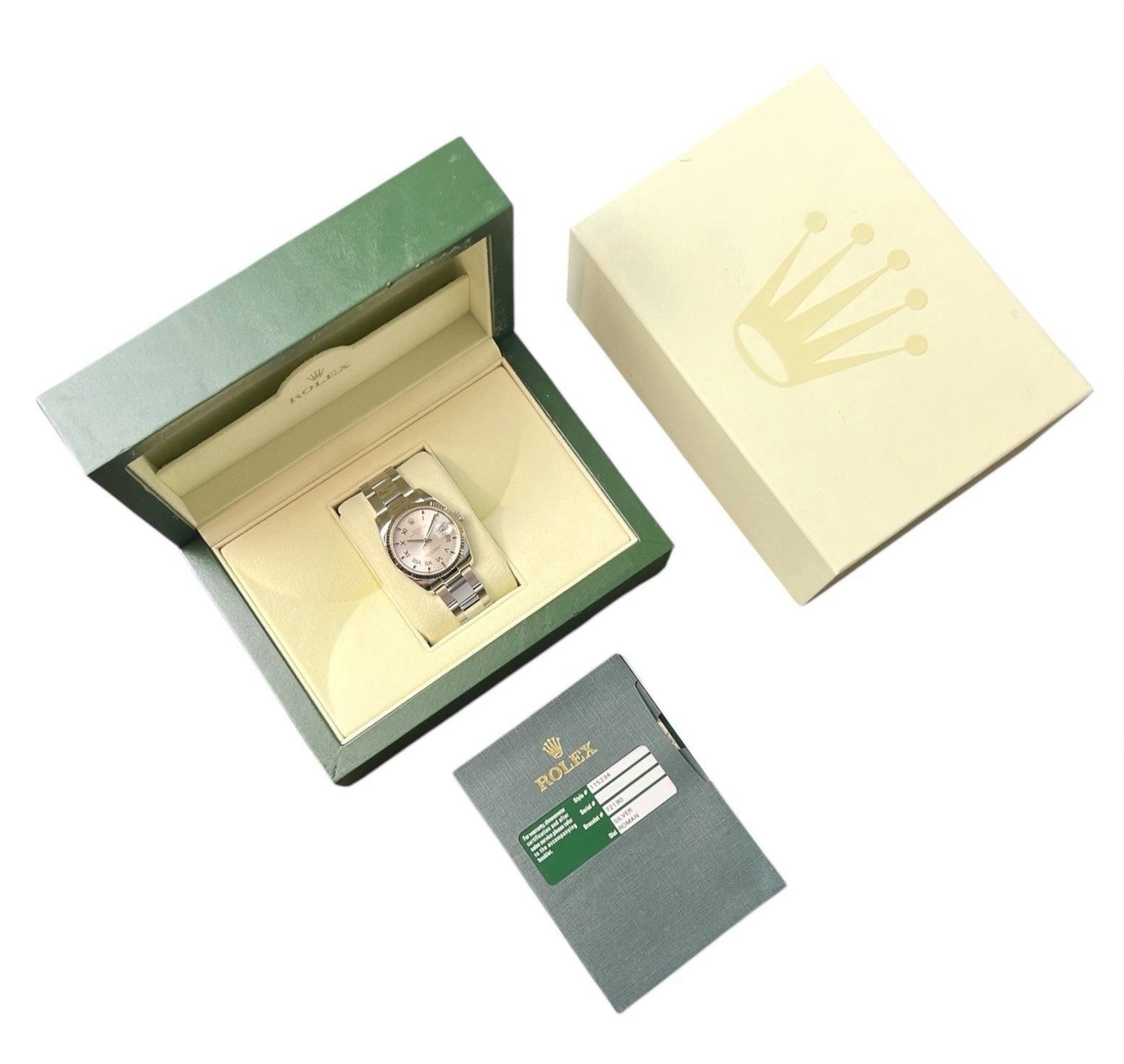 Rolex Date Silver Roman Dial Stainless Steel 34mm Automatic Watch 115234