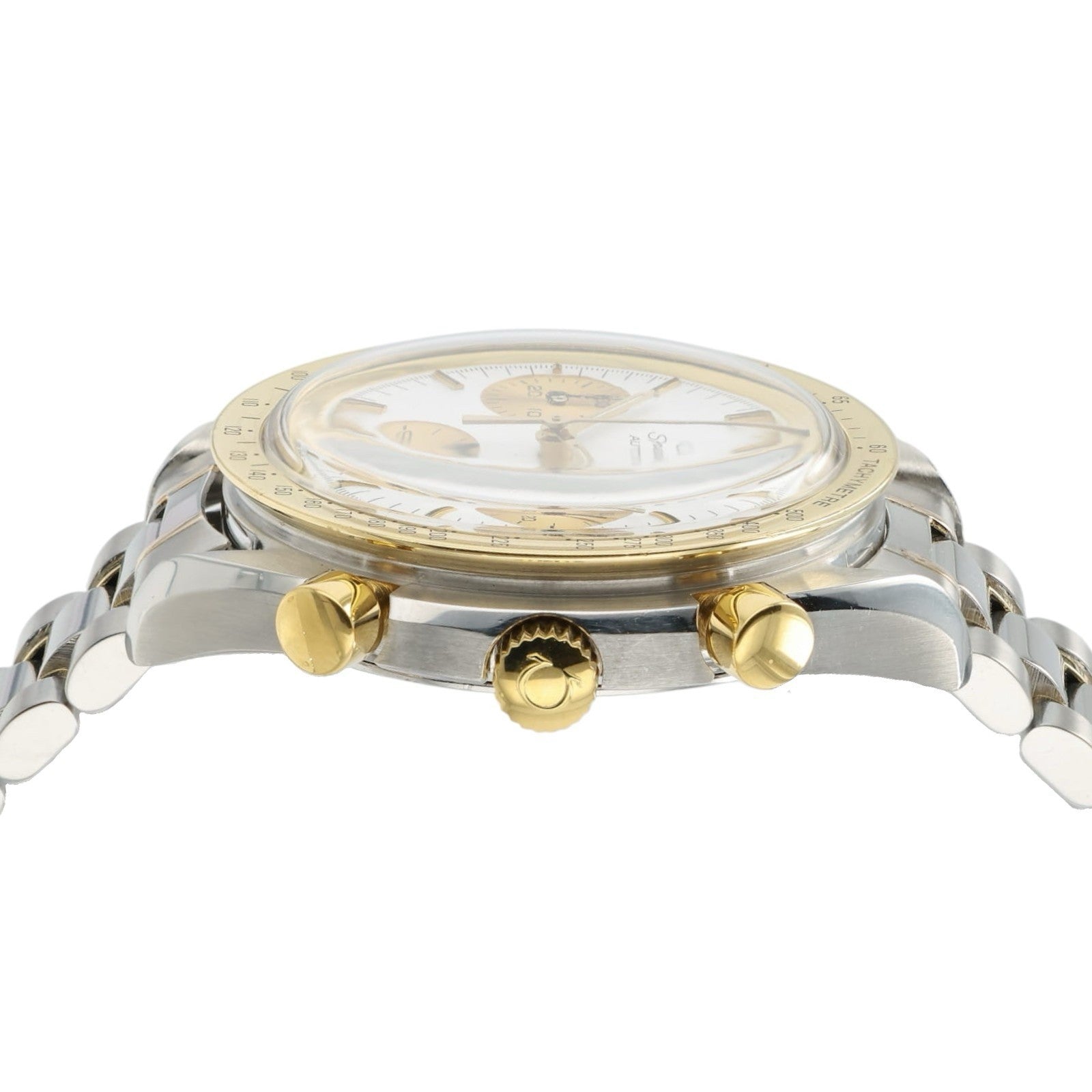 Omega Speedmaster Reduced White Dial 18k Yellow Gold & Steel 39mm Mens 175.0033
