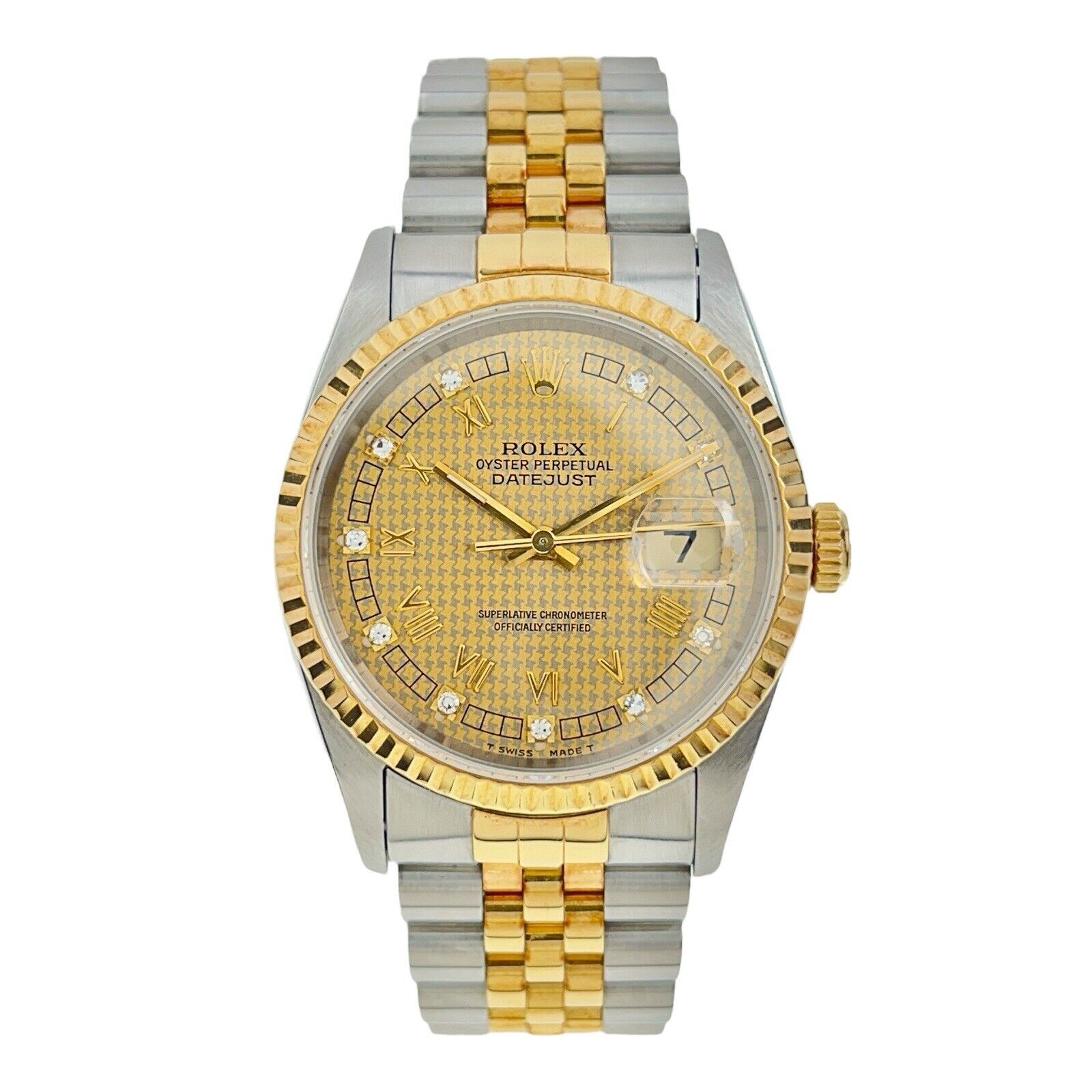 Rolex Datejust 36 Houndstooth Steel & Gold 36mm Automatic Mens Watch 16233