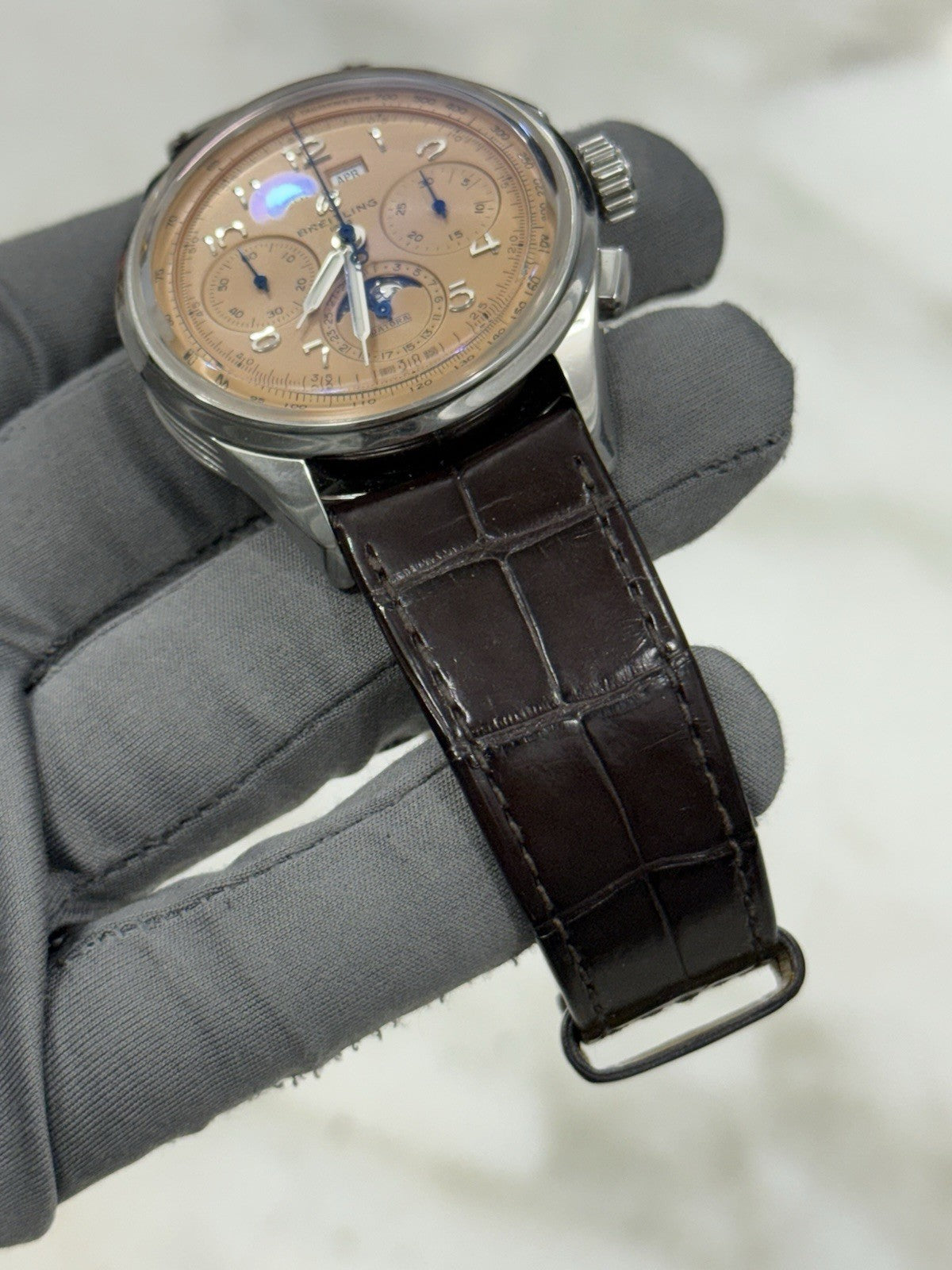 Breitling B25 Datora 42mm Premier Chronograph Calendar Moonphase Salmon AB2510