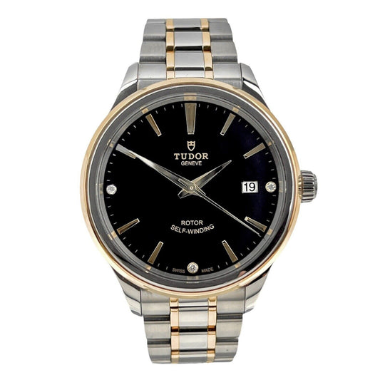 TUDOR Style Men's Two Tone Watch 12503 Black Diamond Dial 38mm With B&P