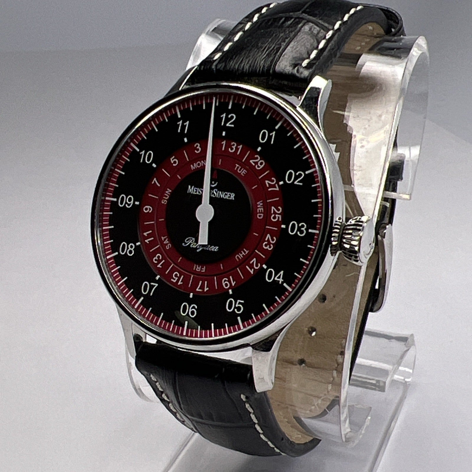 MeisterSinger Pangaea 40mm Steel Red Black Dial Automatic Day Date Watch PDD902