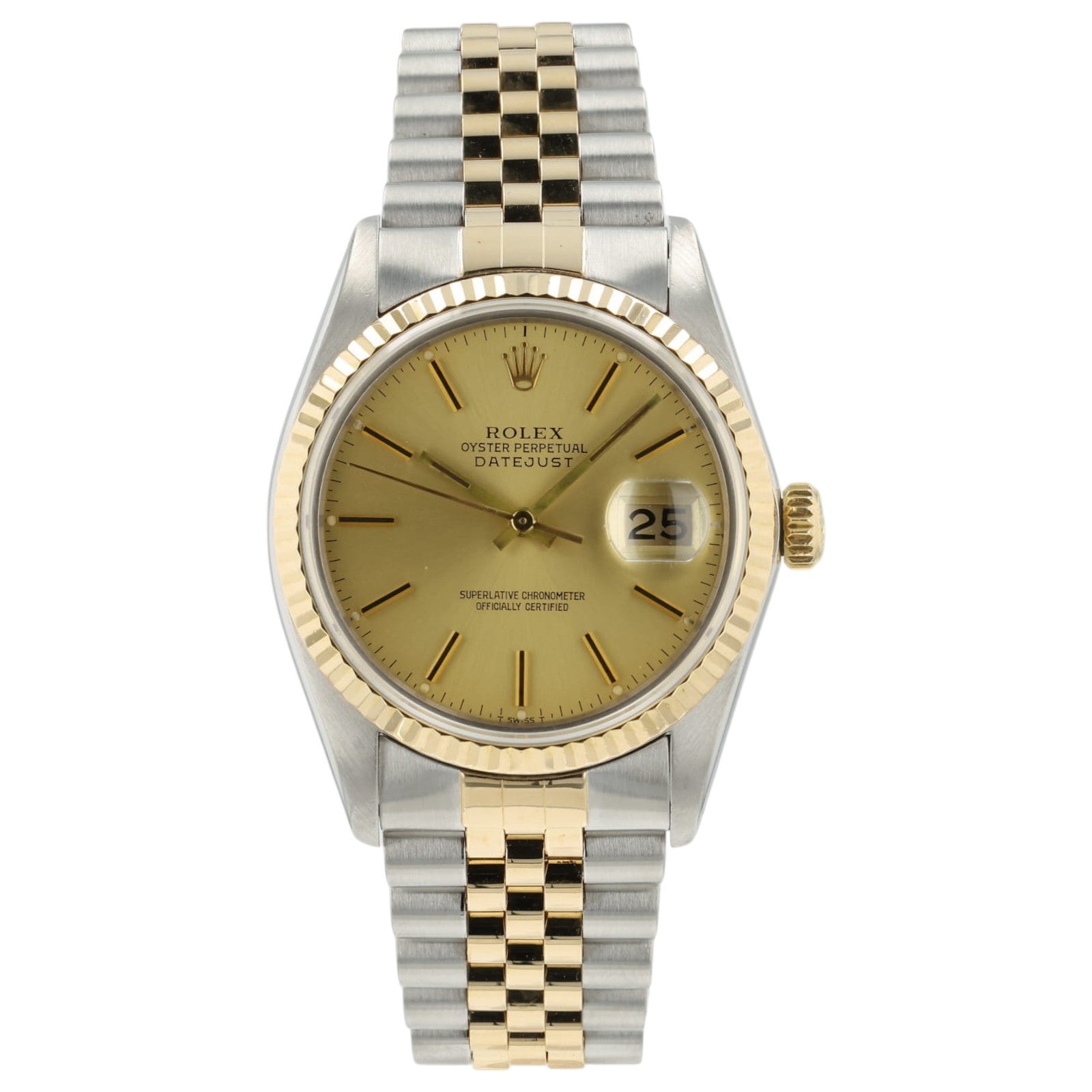 Rolex Datejust Champagne Dial Gold & Steel 36mm Automatic Mens Watch 16013