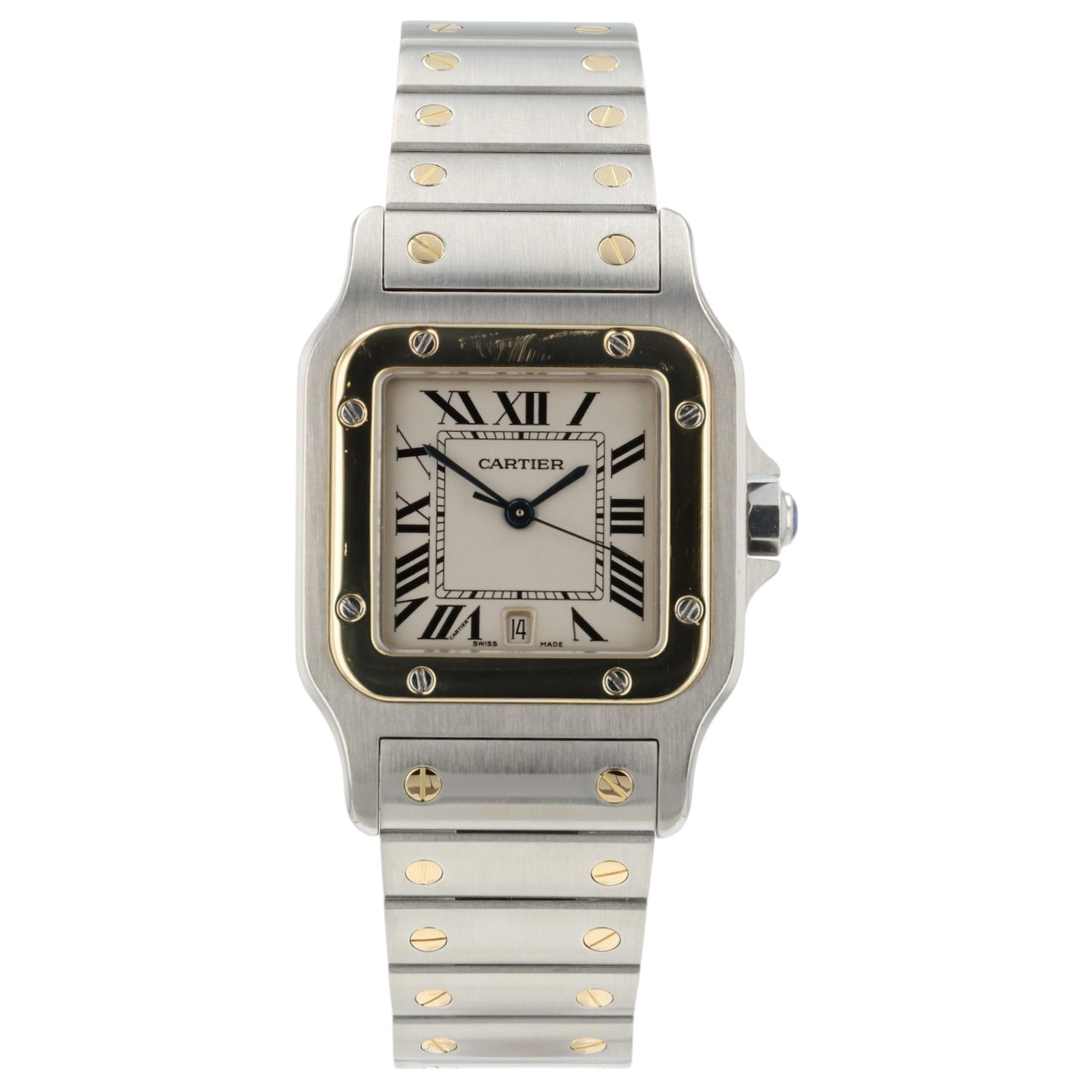 Cartier Santos Galbee Silver Dial 18k Yellow Gold & Steel 29mm Watch W20011C4