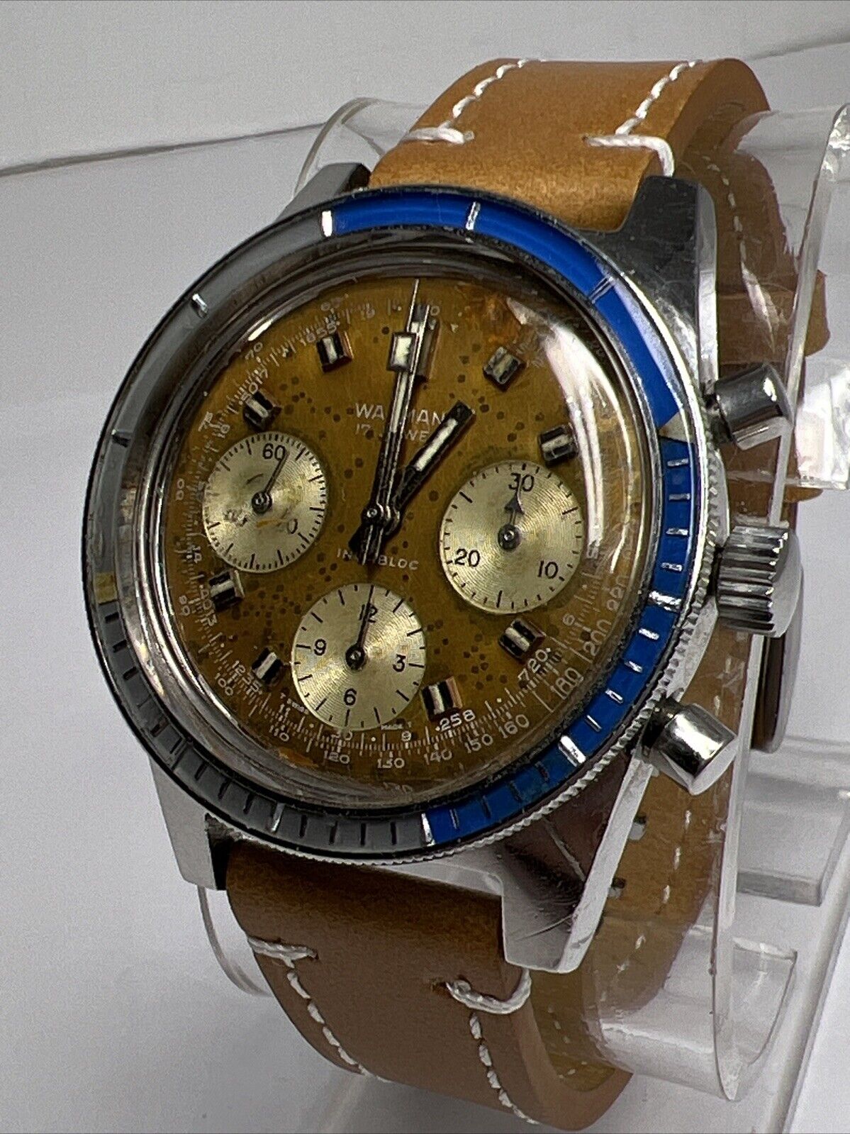 Vintage Wakmann Men’s Watch Chronograph Mechanical Wind Unique Patina Dial