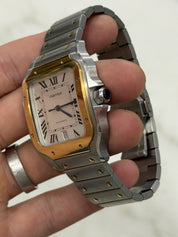 Cartier Santos Silver Dial Gold & Steel 39x47mm Automatic Mens Watch W2SA0009
