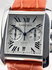 Cartier Tank MC Chronograph Ref 3666 Automatic Silver Dial 33x44mm Steel Watch